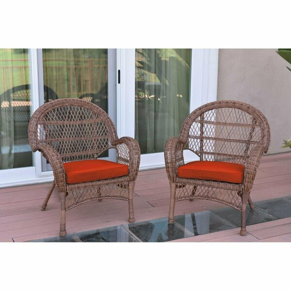 Jeco W00210-C-2-FS018 Santa Maria Honey Wicker Chair with Red Orange Cushion, 2PK W00210-C_2-FS018